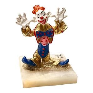 Signed JuDi Originals CLOWN FIGURINE 24k Gold on Marble Onyx Base 3" Tongue Out!